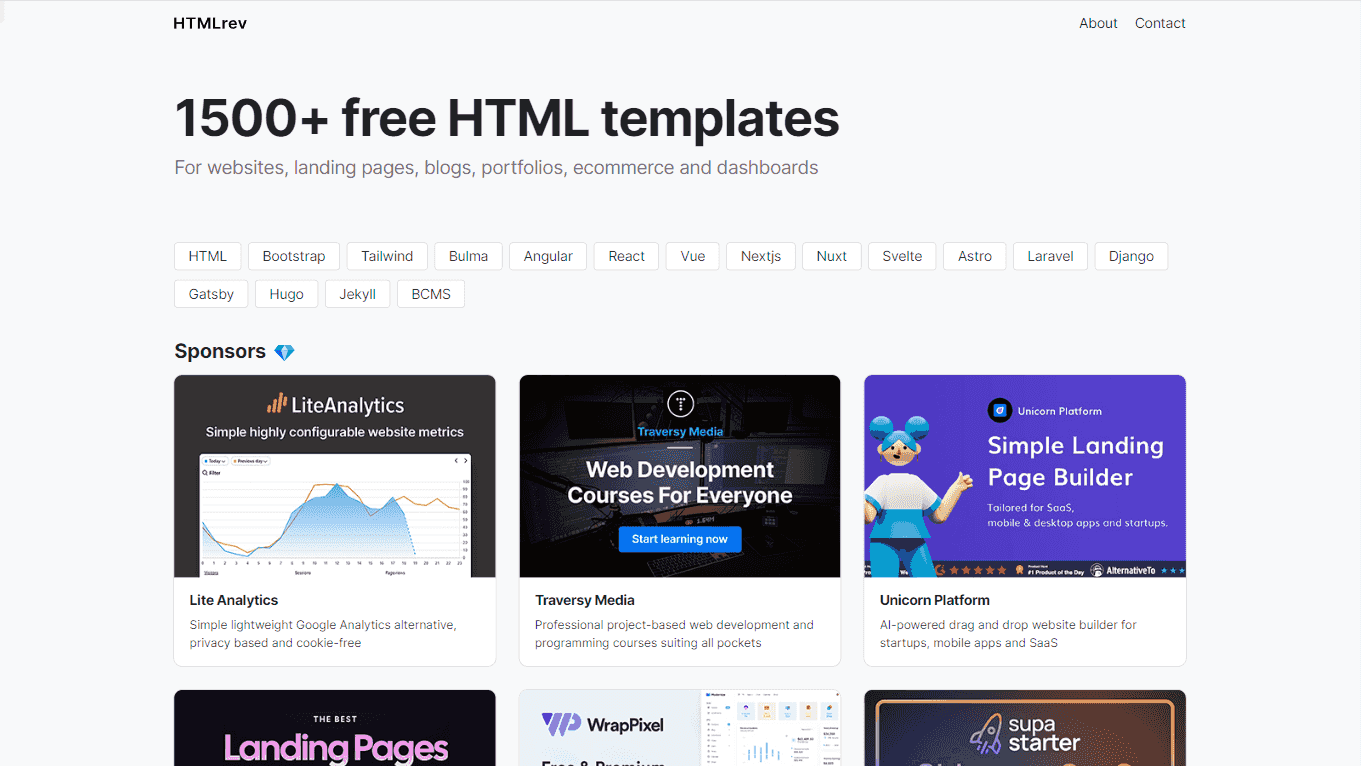 HTMLrev:超过 1500 个HTML 模板免费下载