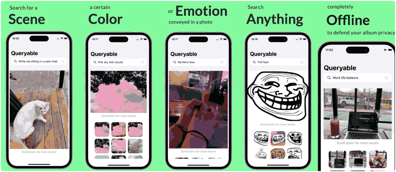 寻隐:通过文字查找照片,离线, 语义搜索, 使用任何关键词。