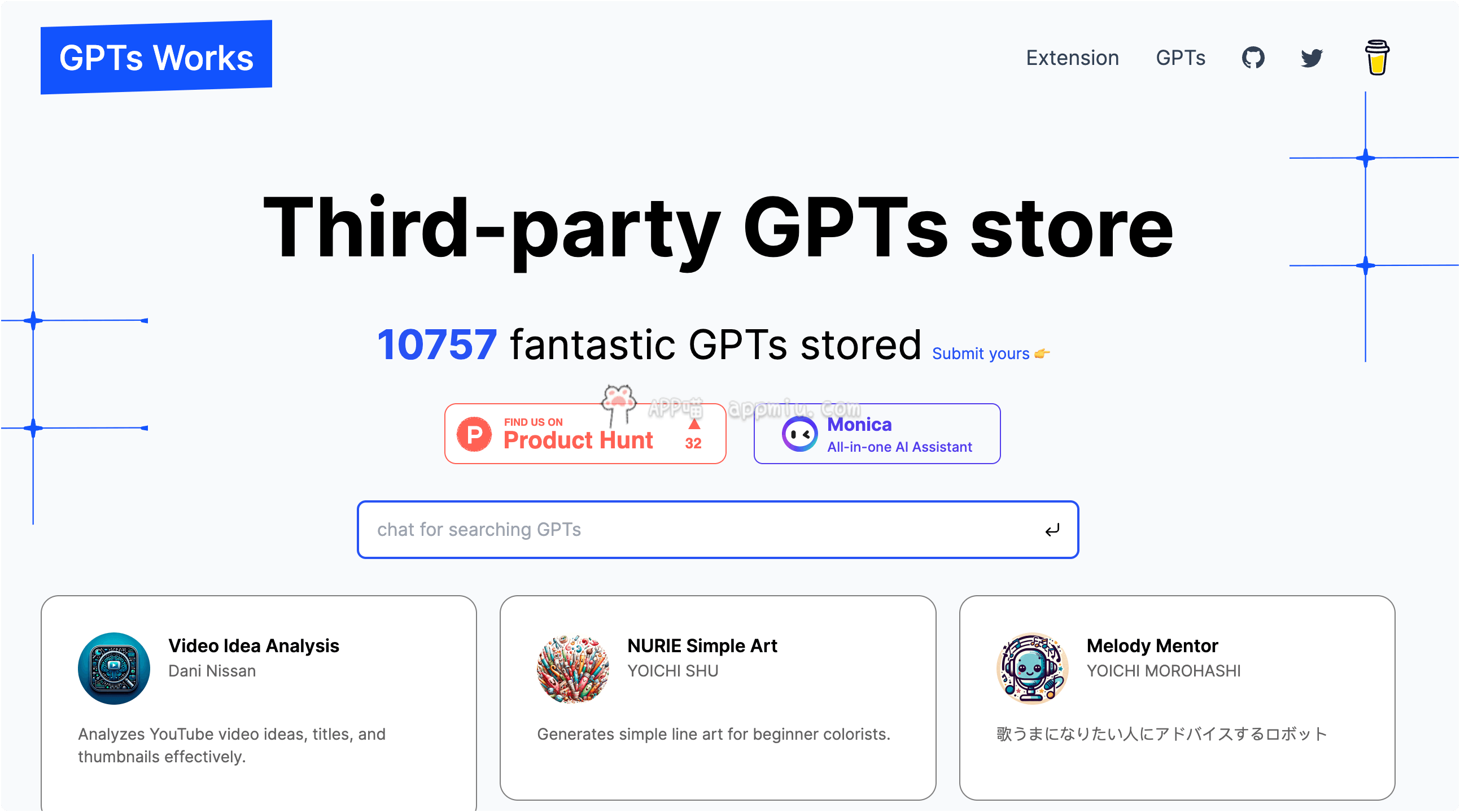 GPTs Works 第三方 GPT 商店，开源 GPTs 导航-APP喵