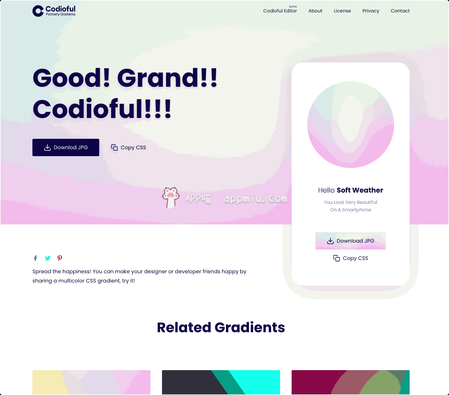 Codioful 为设计师和开发人员制作的彩色，渐变，响应式背景图生成网站-APP喵-阿喵软件