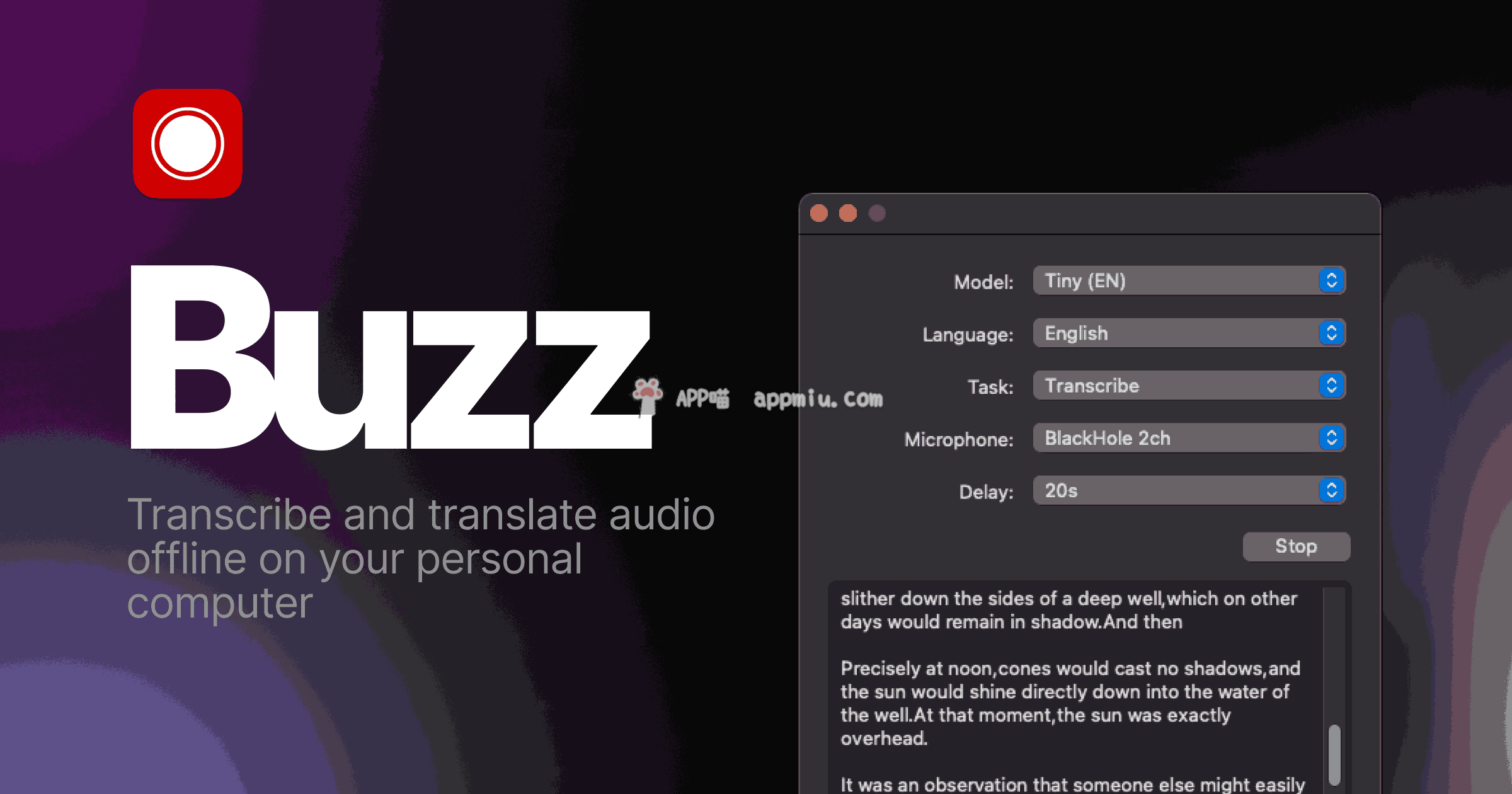 buzz利用OpenAI 的 Whisper 离线转录和翻译音频-APP喵