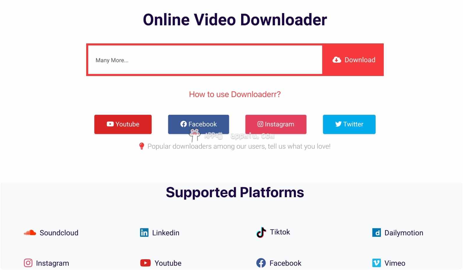 Downloaderr 一个下载 YouTube、X、Instagram等诸多热门网站视频的在线工具-APP喵