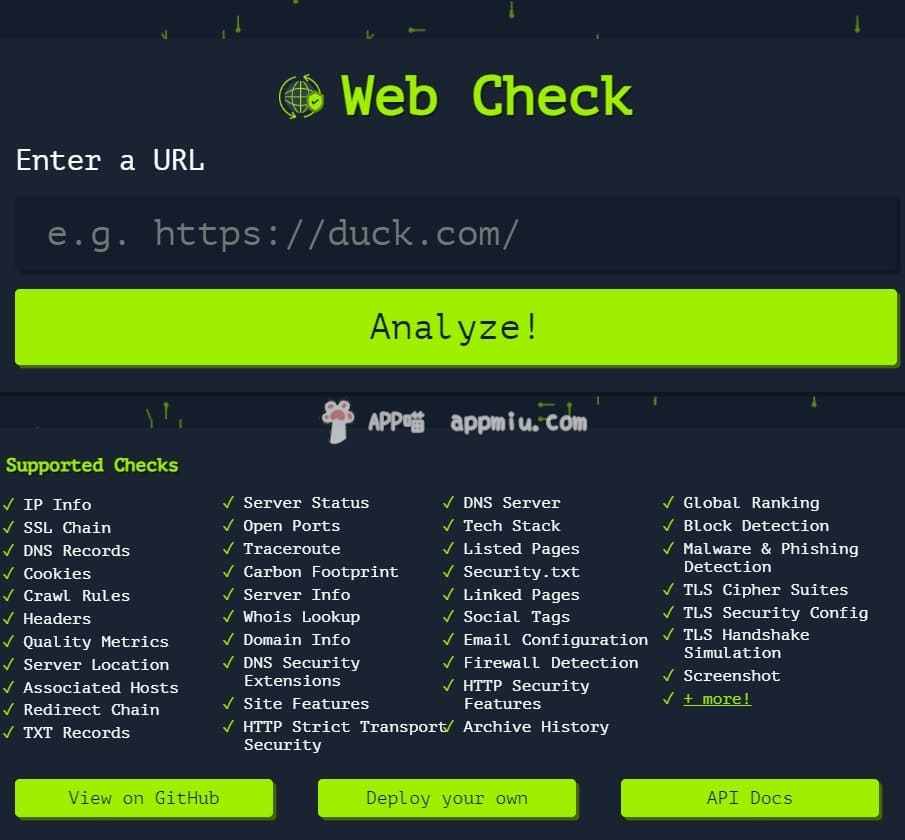Web-Check：一个功能很全面的网站web检测工具-APP喵-阿喵软件